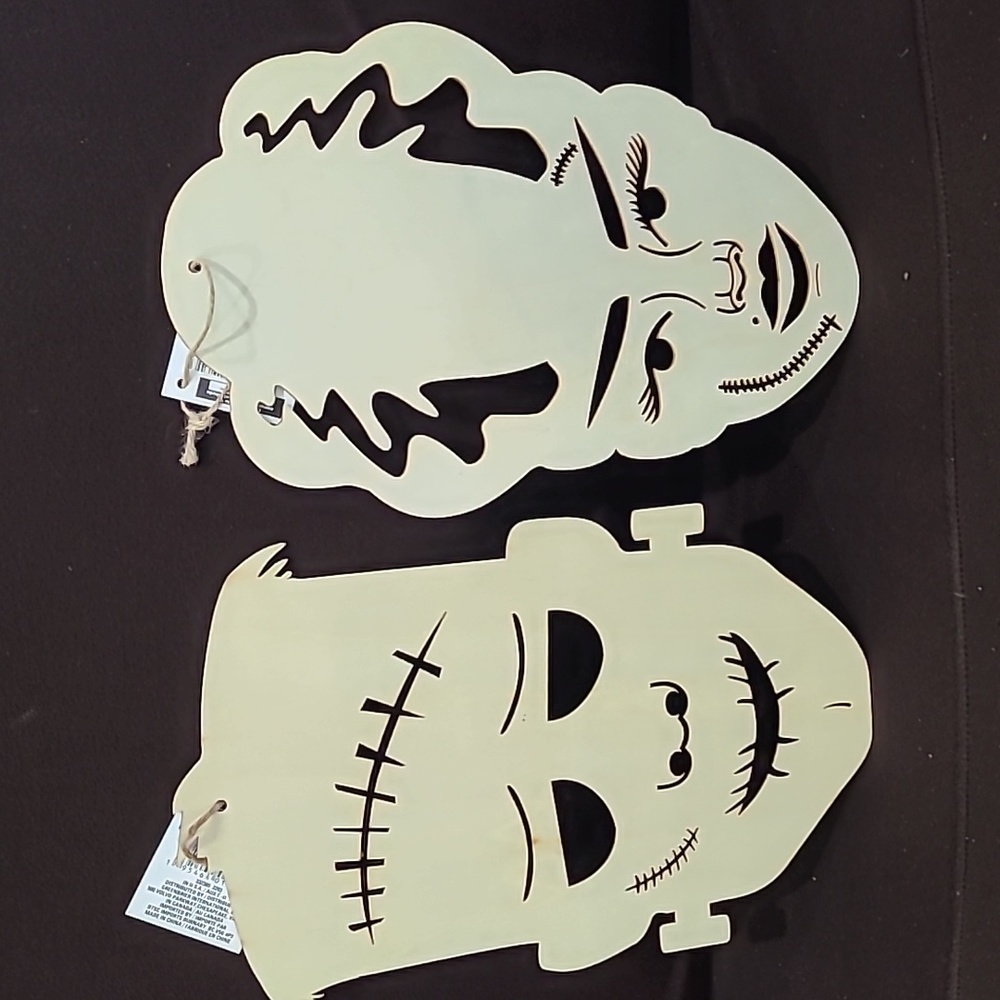 Mr & Mrs Frankstein Wooden faces Halloween sign